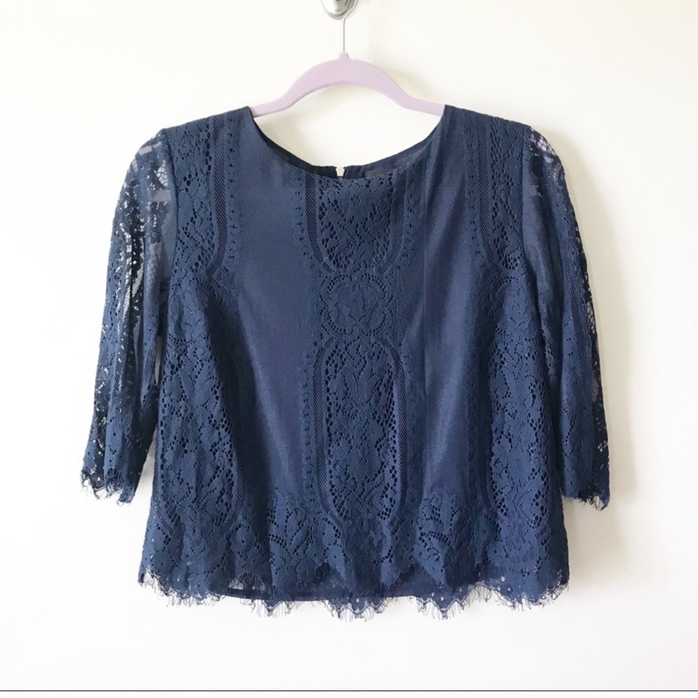 Romeo & Juliet Couture Navy Eyelash Lace Top Sz L
